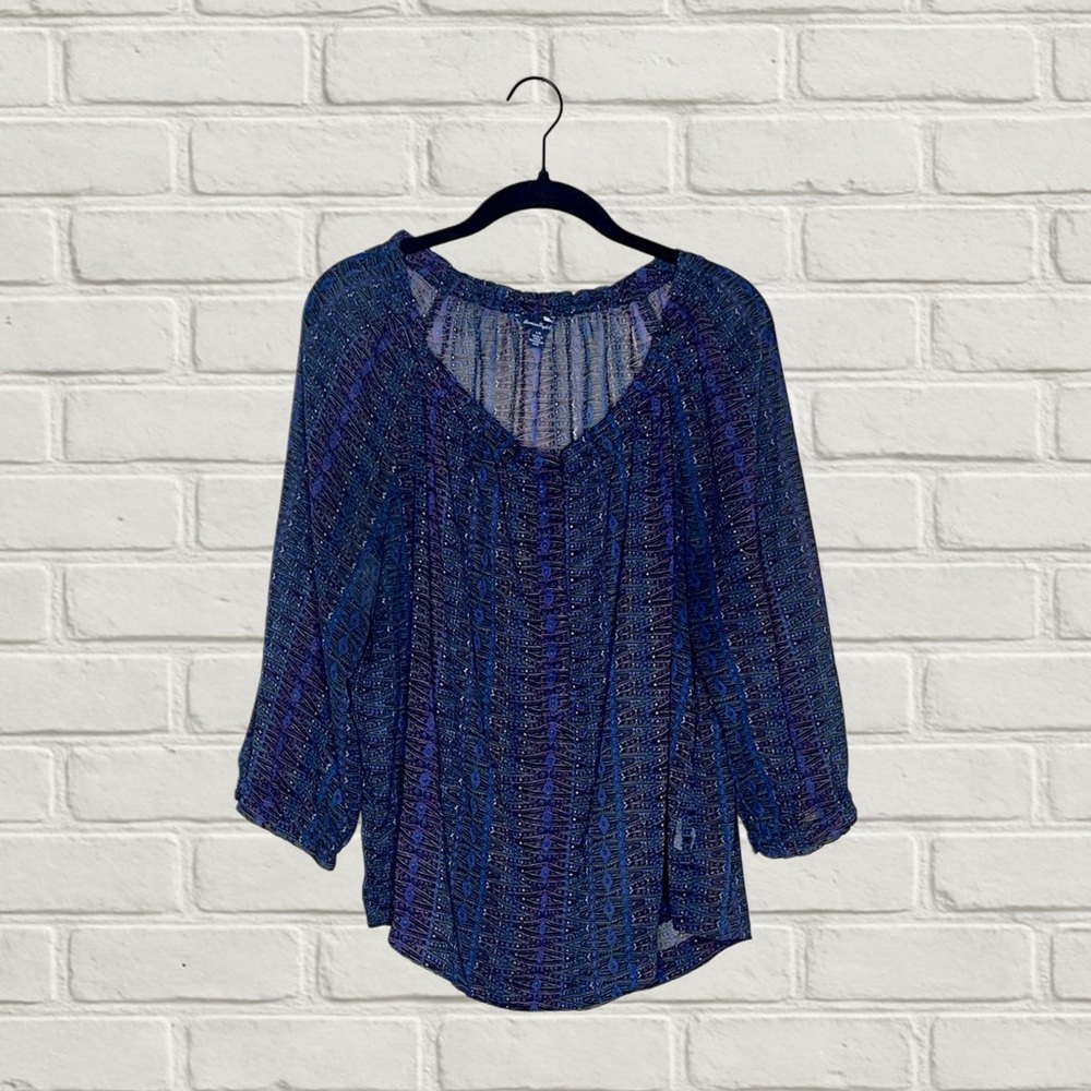 American Eagle Outfitters Boho Sheer Peasant Blouse Women’s Flowy Tunic Size L